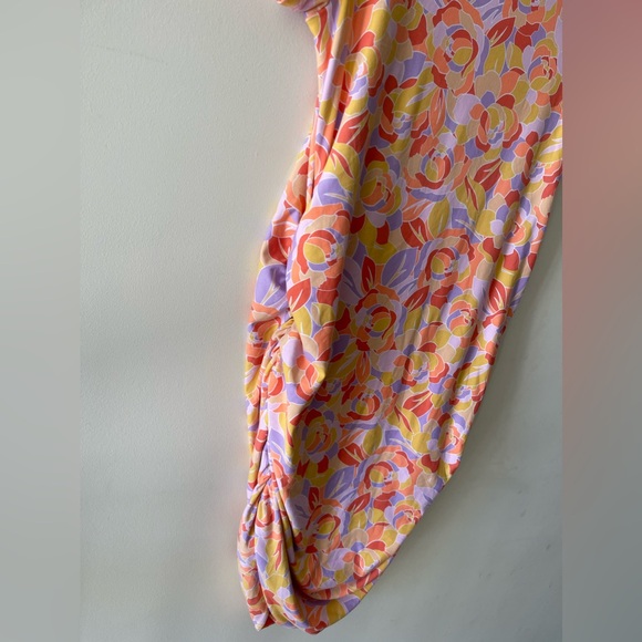 No Boundaries Juniors Multicolor Floral Print Colorful Side Ruched Midi … - Picture 9 of 10